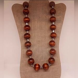 Wood Beaded Stainless Steel Long Lasting Necklace